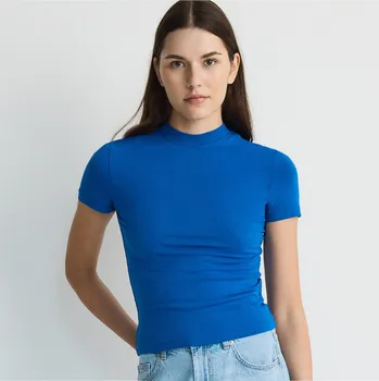 Dámské tričko Reserved - Tričko regular z bavlny - modrá - 3363P-55X - 3363P-55X-S