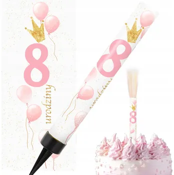 Dortová svíčka DORTOVÁ FONTÁNA 8. NAROZENINY osm let RŮŽOVÁ na dort svíčku 12 cm