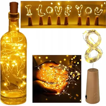 Vánoční dekorace KORKOVÁ ZÁTKA DO LAHVE SVĚTÝLKA NA DRÁTKU TEPLÁ BÍLÁ DEKORACE 30 LED