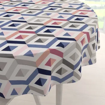 ubrus Bavlněný kulatý ubrus Sandra SA-573 Modro-růžovo-šedé kosočtverce Ø 40 cm