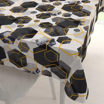 ubrus Bavlněný obdélníkový ubrus Sandra SA-568 Šedo-modrofialové mramorové hexagony na bílém 50x100 cm