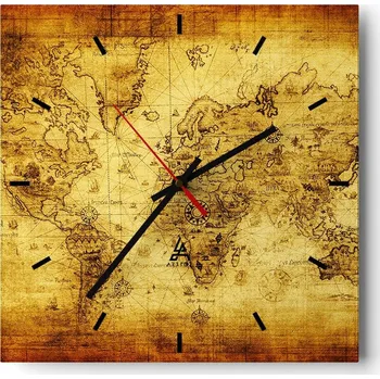 Hodiny Velké nástěnné hodiny 40x40 Mapa světa Skleněné tiché hodiny