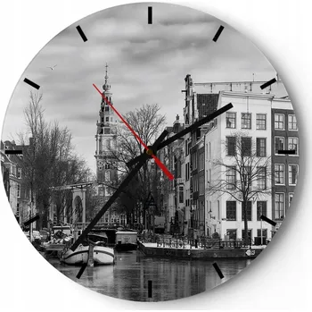 Hodiny Velké nástěnné hodiny 40x40 cm Město Skleněné hodiny Kulatý Tiché