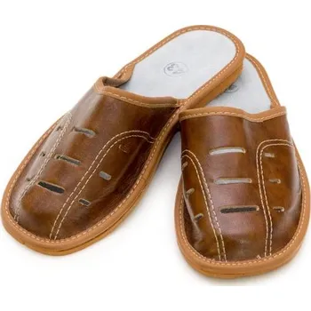 Pánské pantofle Pánské kožené papuče 47 hnědá