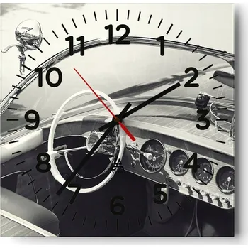 Hodiny Velké nástěnné hodiny 40x40 cm Loď Vintage Skleněné hodiny Tiché