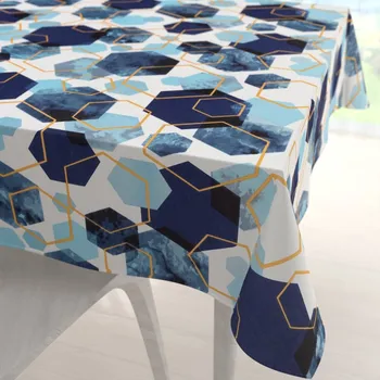 ubrus Bavlněný čtvercový ubrus Sandra SA-574 Modré hexagony na bílém 40x40 cm