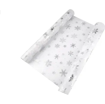 Vánoční organza s vločkami šíře 50 cm Varianta: 3 bílá stříbrná, Balení: 4.5 m