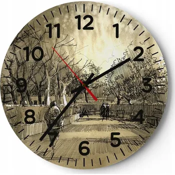 Hodiny Nástěnné hodiny do obýváku 40x40 Ulička Kulatý Hodiny na skle Loft Tiché