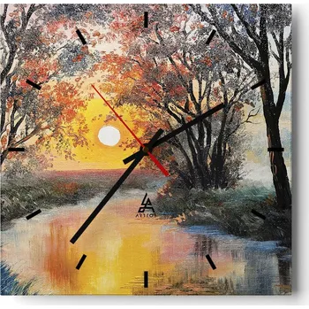 Hodiny Velké nástěnné hodiny 40x40 Krajina Skleněné hodiny Tiché