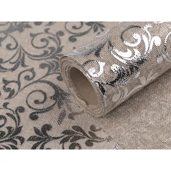 Stuha imitace juty šíře 24 cm ornamenty Varianta: 5 režná světlá stříbrná, Balení: 4.5 m