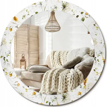 Zrcadlo Stylové kulaté zrcadlo na zeď s potiskem na skle průměr 70 cm - Polní květy
