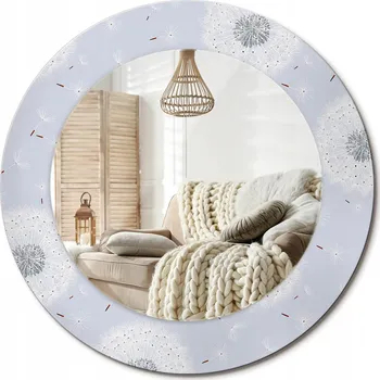 Zrcadlo Kulaté moderní nástěnné zrcadlo s potiskem na skle průměr 50 cm Pampelišky