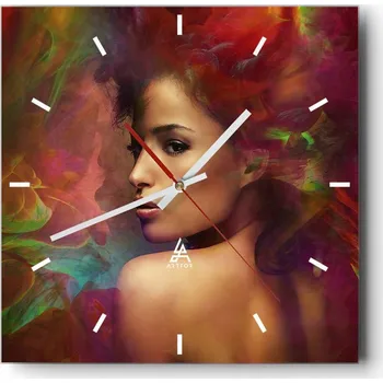 Hodiny Nástěnné hodiny do kuchyně 30x30 Žena Stylové hodiny na skle Loft Tiché