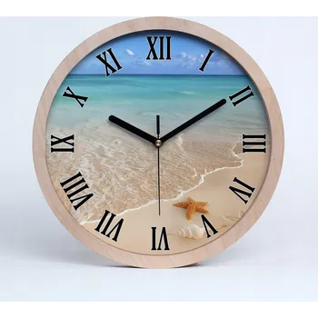 Hodiny Dřevěné nástěnné hodiny hvězdice na pláži průměr 25 cm
