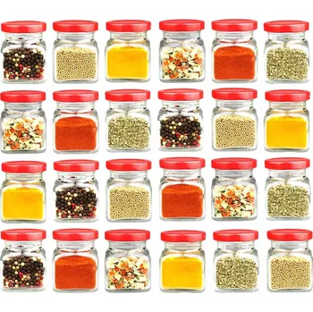 Sklenice 24x skleněné nádoby sklenice na koření 120 ml s červeným víčkem fi 53