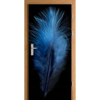 Fototapeta Samolepicí nálepka na dveře, modré peří