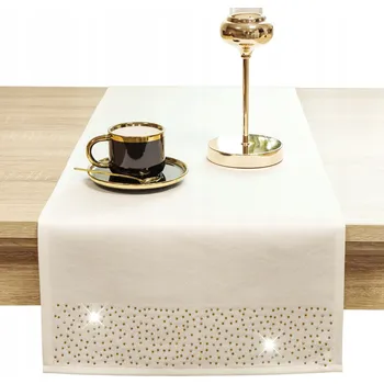 Prostěradlo Běžec na stůl krémový se zlatým vzorem 140 x 40 cm