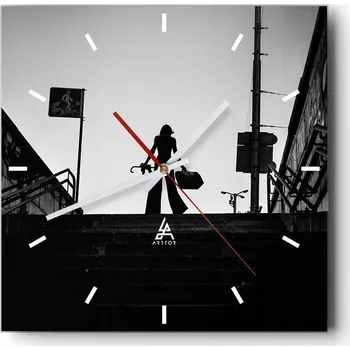 Hodiny Velké nástěnné hodiny na zeď 40x40 Město Skleněné hodiny Čtvercové Tiché