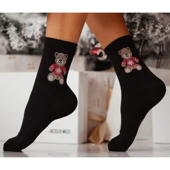 Dámské ponožky DOVOZ EU Dámské ponožky medvídek ve svetru černé Velikost: 37/41