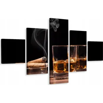 Obraz Vícedílný obraz Whiskey s ledem a doutníkem 3D 150x90 cm