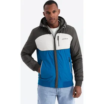 Pánská casual bunda Ombre Colorful lightweight men's sports jacket with fleece - blue and graphite Ombre šedá 3238540
