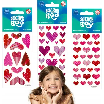 samolepka Sada růžových samolepek srdíčka, samolepky pro děti, Valentýn