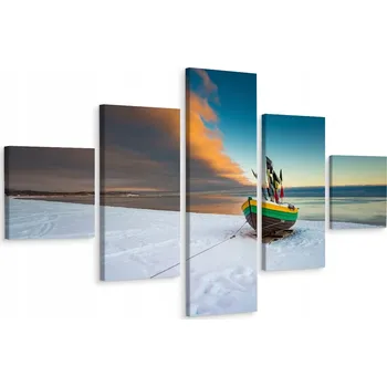 Obraz Vícedílný obraz LOĎ Pláž Zima Mraky 3D 200x120 cm