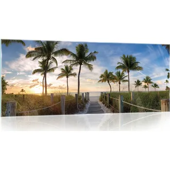 Obraz Obraz na skle skleněný pláž moře palmy 125x50