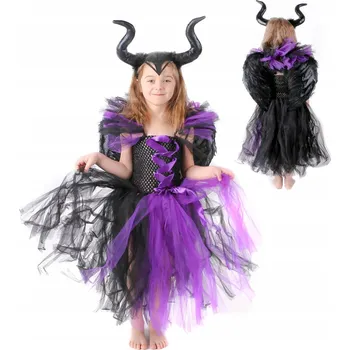Karnevalový kostým Kostým DIABOLINA, kostým Čarodějnice MALEFICENT, šaty, rohy, křídla, velikost 128-134