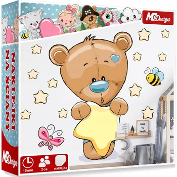 Samolepící dekorace XL VELKÁ Samolepka na stěnu MEDVÍDEK HVĚZDIČKY 71x57
