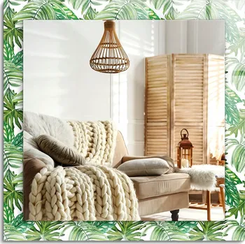 Zrcadlo Dekorativní závěsné zrcadlo s potiskem Zelené tropické listy 60x60 cm