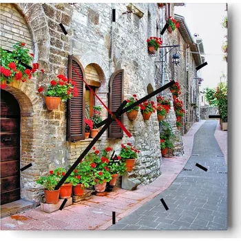 Hodiny Velké nástěnné hodiny na zeď 40x40 Město Skleněné hodiny Čtvercové Tiché