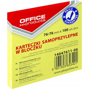 Samolepící bloček Samolepicí bločky OFFICE PRODUCTS 76x76 mm, 100 listů, žluté