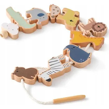 Dřevěná hračka DŘEVĚNÁ HRAČKA DOVEDNOSTNÍ NAVLÉKÁNÍ ZVÍŘÁTEK Z ZOO