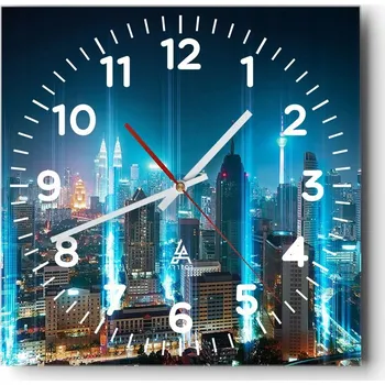 Hodiny Nástěnné hodiny do obýváku 40x40 Město Bez Hlučné Skleněné hodiny Tiché