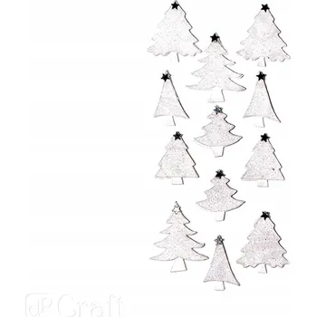 samolepka Samolepky třpytivé bílé 3D vánoční stromky 12 Ks Craft