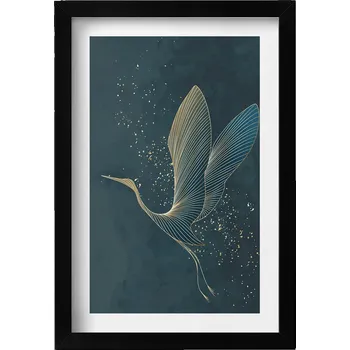 Obraz Dekorativní nástěnný obraz s grafikou v černém rámu Abstrakce jeřáb 20x30 cm