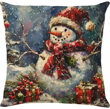 Povlak na polštářek Dekorační Vánoční Povlak na Polštář Sněhulák Večer Sníh Ozdoby 45x45 cm