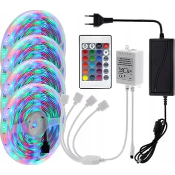 LED osvětlení VODĚODOLNÁ LED PÁSKA 20M RGB BAREVNÁ S OVLADAČEM 4x 5m LED STRIP 12V SMD