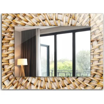 Zrcadlo Nástěnné zrcadlo s rámem z tvrzeného skla, pletený design z vrbového proutí XXL 80x60 cm