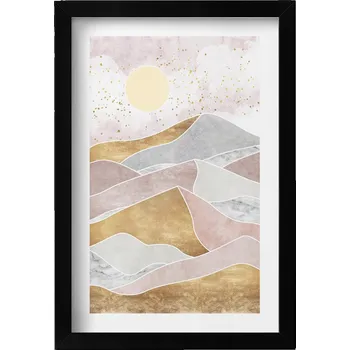 Obraz Nástěnný obraz v černém rámu Abstraktní krajina pouště a slunce 20x30 cm