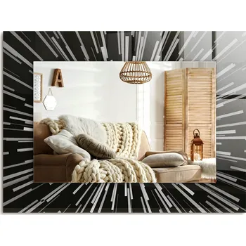 Zrcadlo Nástěnné zrcadlo s ozdobnou grafikou na skle - Efekt rychlosti světla 80x60 cm