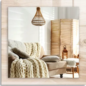 Zrcadlo Loftové zrcadlo s ozdobným skleněným okrajem Dřevo s uzly 60 x 60 cm