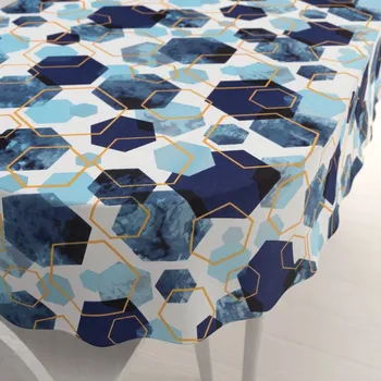 ubrus Bavlněný oválný ubrus Sandra SA-574 Modré hexagony na bílém 50x100 cm