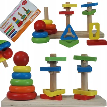 Dřevěná hračka Barevná pyramida třídič dřevěná skládačka 15 dílů