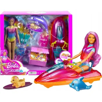 Panenka PANENKA BARBIE DREAMTOPIA sada panenka a vodní skútr, pejsek, delfínci
