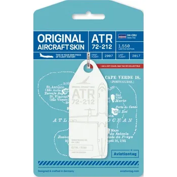 Přívěsek AviationTag - přívěsek ze skutečného letadla ATR 72-500 (72-212A), TACV - Cabo Verde Airlines - D4-CBU, bílý