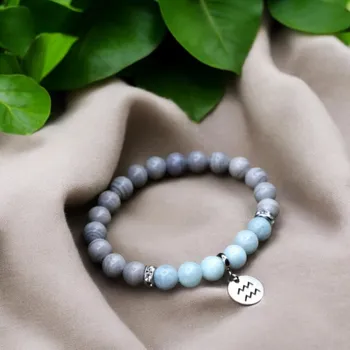 Náramek MkD Náramek z minerálů VODNÁŘ - amazonit, stříbrný jaspis, chirurgické ocel