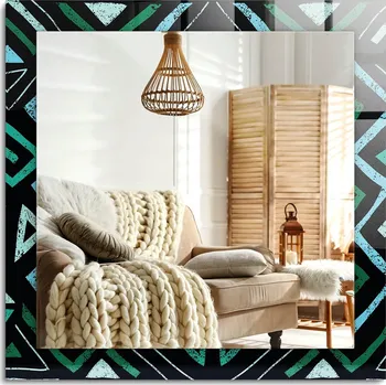 Zrcadlo Závěsné dekorativní zrcadlo s potiskem Geometrický tyrkysový vzor 60x60 cm