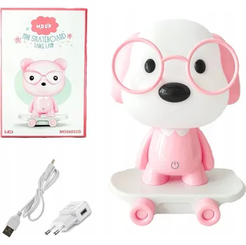 Lampička NOČNÍ LAMPA Růžový pejsek na skateboardu LED USB